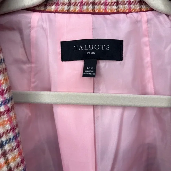 Talbots Pink Plaid Wool Blazer Plus Size 16 Jacket - Picture 6 of 8